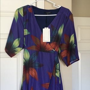 Purple floral high-low wrap dress